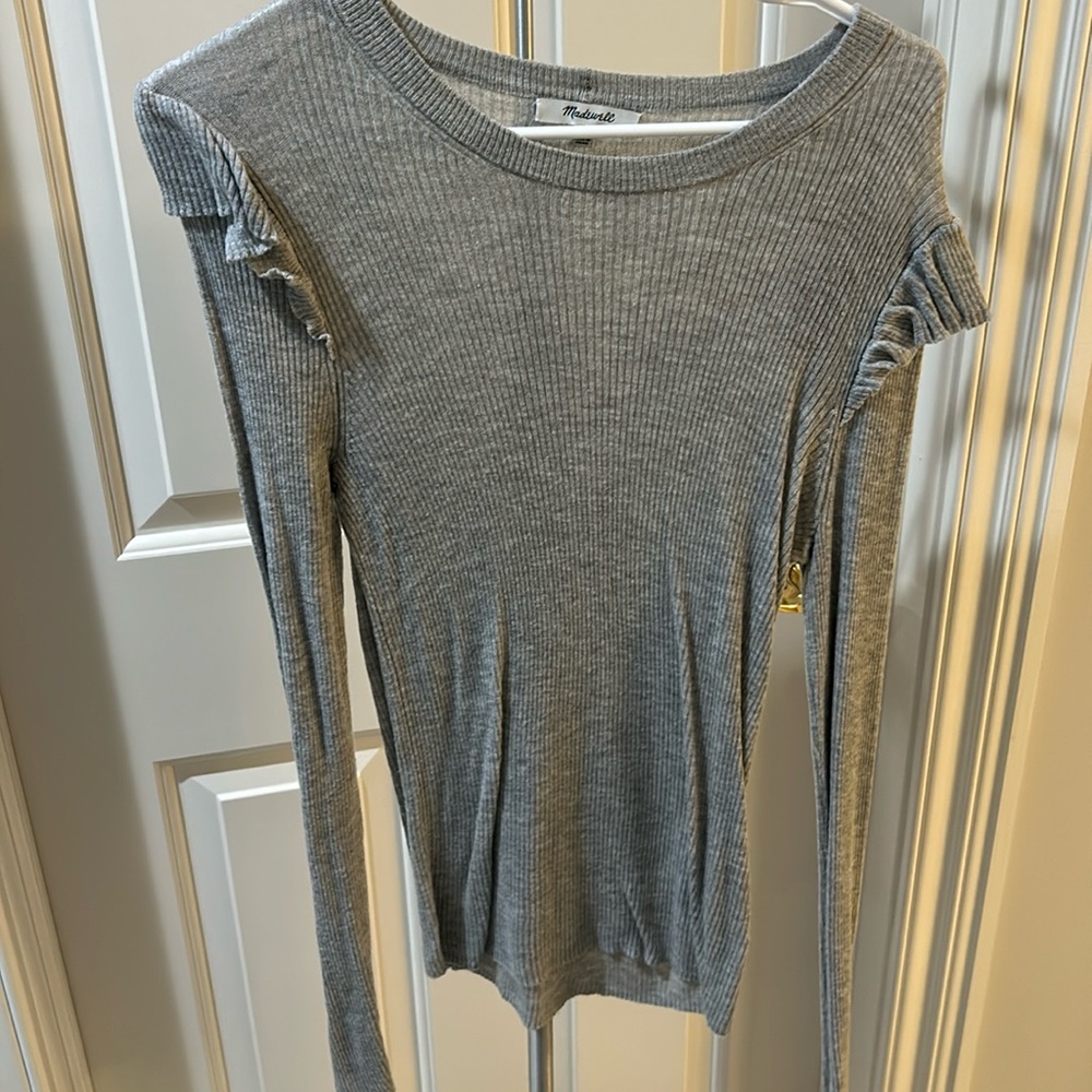 Madewell lightweight shirt, gently used, soft with ruffles on shoulder.